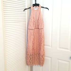 Peach Bardot wedding guest dress